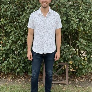 Zara Men's White and Black Patterned Casual Shirt